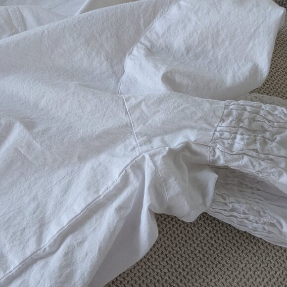 Pimkie 100% Cotton White Romantic Shirt With Smocking Detail on Sleeves, Size M - Picture 14 of 15